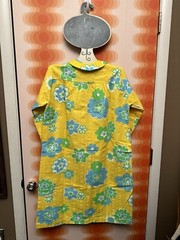 70s Deadstock Yellow Blue And Green Flower Duster 100% Cotton Size Small Made US