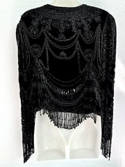 VINTAGE*BLACK BEADED/SEQUIN~FRINGE~ZIPPERED~FORMAL~DRAG~ PROM JACKET~SZ MED/LRG