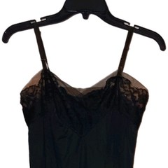 Vintage Rogers Nightgown Size 34 Black Nylon Tricot Lace Trim Slip Soft Lingerie