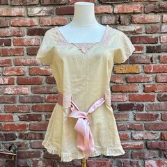 Vintage Style Embroidered Top with Ribbon Sash Size 2
