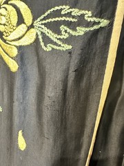 Vintage 1960’s Black Embroidered Silk Robe Housecoat Yellow Floral Vietnam