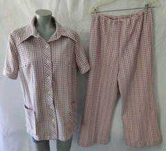 Vintage 1960s RN 37863 – 2 pc Red White & Blue Check Pant Suit & Top Size 18 1/2