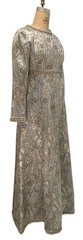 Vintage 60s/70s Women’s Empire Waist Metallic Paisley Brocade Dress – Size XS/S