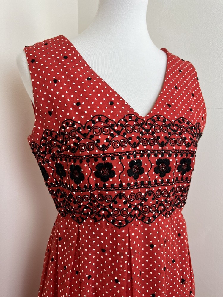 Vtg Mod Maxi Dress The Kollection Red/White Swiss Polka Dot See Measurements