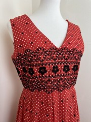 Vtg Mod Maxi Dress The Kollection Red/White Swiss Polka Dot See Measurements