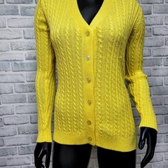 Vintage Emporium Yellow Cable Knit Cardigan Sweater Womens S Taiwan 100% Acrylic