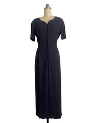 Vintage 80s Navy Blue Button Down Satin Belt Heart Neckline 40s inspired Midi S