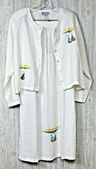 VTG Alexandria Pierce White Cloud Linen Blouse & Skirt Set Medium Hand Painted