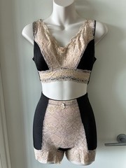 Vintage Soft Cup Bra+Girdle Retro-Style Pinup Girl Sets XS or M Black Blue Rose
