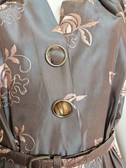 Vtg 1940-50s Sharkskin Iridescent Silk Dress Floral Embroidery Fit Flare W30