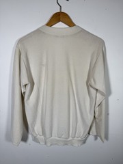 Vintage Adidas 1980s sweater V neck terry cloth embroidered trefoil logo cream