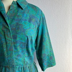 Vintage 1950s Jerry Gilden Turquoise Paisley Short Sleeve Shirtwaist Dress As Is
