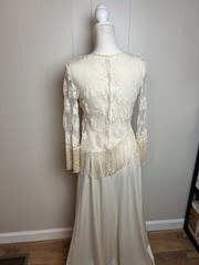VINTAGE No Label Lace Overlay 1920s Inspired Dress With Fringe Off White Wedding