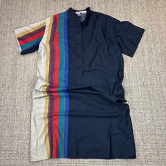 Katherine Ogust Penthouse Gallery Vintage Color Block Stripe Dress Black 70s
