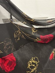 vintage california dynasty nightgown black with red roses satin on tulle size L