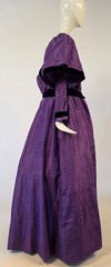VICTORIAN 19TH C PURPLE SILK DRESS W BLACK SILK VELVET TRIM