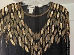 Vintage Dress Stenay Beaded Sequins Silk Black Size 16 NWOT