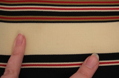 VTG Women’s 60s Black Cream & Red Striped Drop Waist Midi Dress Sz M 1960s