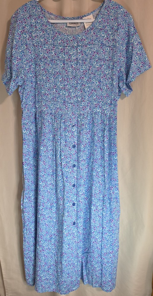 Vintage ERIKA COLLECTION Short Sleeve Cottage-Core Size Large Blue Ditsy Floral
