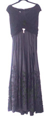 VTG Patra 14P Black Taffeta Skirt Jersey Top A-Line Long 55″ Dress Removable Pin