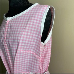 Vintage Komar Dress Pink White Large Pockets Zip Front Size L NOS Made in USA