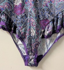 Vintage 80’s Bonjour Teddy Bodysuit Purple Floral High Cut Ruffle Lace 7 M/L