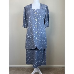 VTG 80s Retro Modest Polka Dot Skirt Suit EU40 US 8/10 Button Front 2 Piece Set
