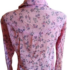 True Vintage Top Large Pink Floral Button-Up Peplum Shirt Long Sleeves Western