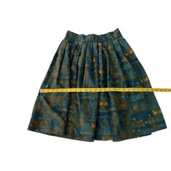 Vintage 70s Handmade Art Deco Geometric Midi Skirt Blue Green Bronze Size S