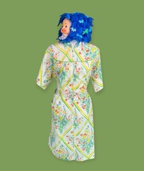 VINTAGE 1960s KOMAR MUUMUU FLOWER POWER HOUSE DRESS HIPPIE MOD BOHO LOUNGE WEAR
