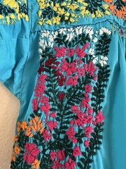1970s San Antonino Oaxacan Huipil Dress Cotton Hand Embroidered Mexico S VTG