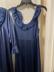 Vintage Shadow Line Medium Navy 2-pc Robe Gown Set Ruffle Collar Made in USA