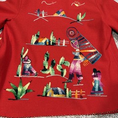 Vintage 1950s Guillermo Guevara Made In Mexico Red Hand Embroidered Wool Jacket