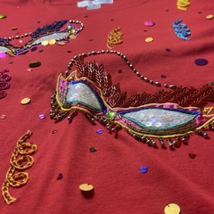 Vintage Victoria Harbour Mardi Gra Mask Bead Sequin Maximalist Shirt Women M Top