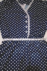 Vintage MW 60s Women’s Sz16 Navy Blue Polkadot Midi Dress PinUp/Rockabilly Retro