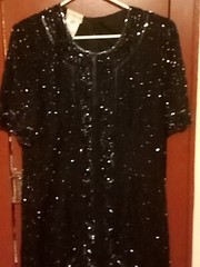 Sténay Silk Beaded Black Short Sleeve Dress Vtg Women’s Size 16 Zip Closure.