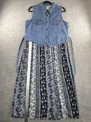 Another Thyme Dress Size 5 Jean Top Blue Floral Button Down Tie Back Vtg 90’S
