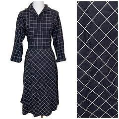 Vintage The Shirtdress Grid Midi Dress Womens 14 Black White Windowpane 70s 80s