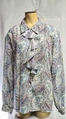 Vtg 70’s Alfred Dunner Blouse Collared With Ruffles Long Sleeve Paisley Sz 16
