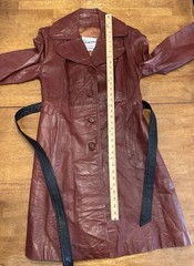 Vintage Vanessa Red Leather Belted Trench Coat, Long Jacket M/L