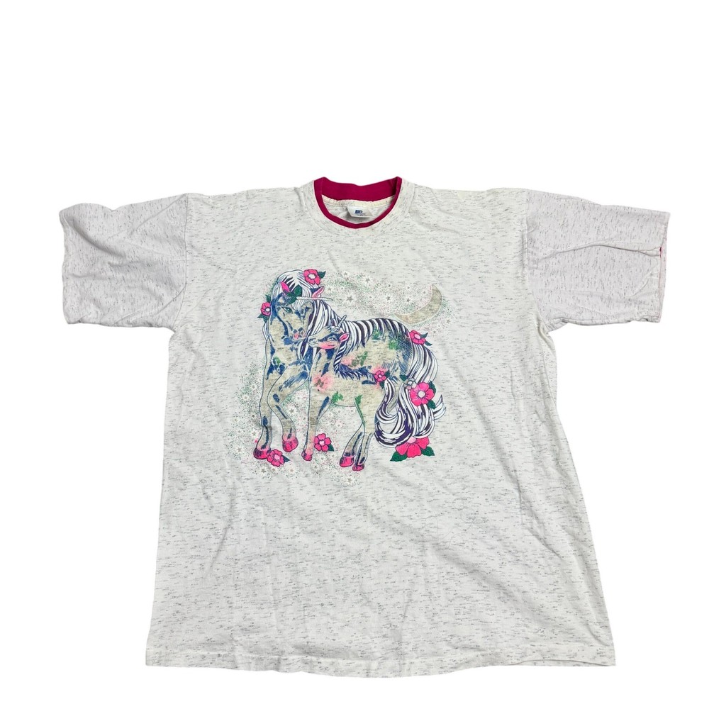 Vintage Belton XL Unicorn Horse Fantasy Glitter T Shirt Made USA Single Stitch