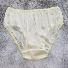 Vintage Silky Nylon Panties Sheer Yellow Bikini Soft Brief Size 7-8 Hip 38-42″