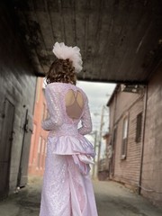 Vintage 1980s pink Wedding Gown-Convertible-Mermaid-Bridal Dress-column-Sparkle-