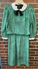 Vintage Liz Petites Inc Babydoll Green Dress Peter-pan Collar Bow Pollyanna 10