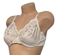 OLGA Cream Shiny Sheer Lace Nylon Bra Womens 36D