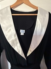 Vintage Black Wool Blend Floor Length Robe White Satin Trim, Pockets by Chiha