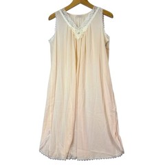Miss Elaine Peach Lace Trim Crepe Nightgown Womens L Vintage Coquette Victorian
