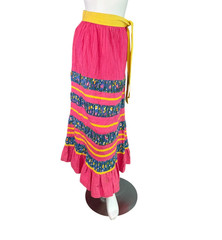 Georgia Charuhas Vintage 1970’s Folkloric Mexican Skirt Pink & Blue Floral Sz 10
