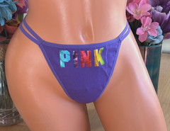 PINK VICTORIA’S SECRET Large Rainbow LOGO Double String Thong Panties Disc’t NWT