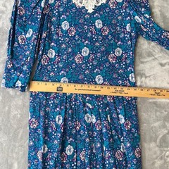 Jane Schaffhausen Belle France Vintage Dress Women 8 Teal Burg Blue Floral Lace